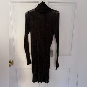 love, Fire Black Gold Sheer Long Sleeve Dress Size Medium